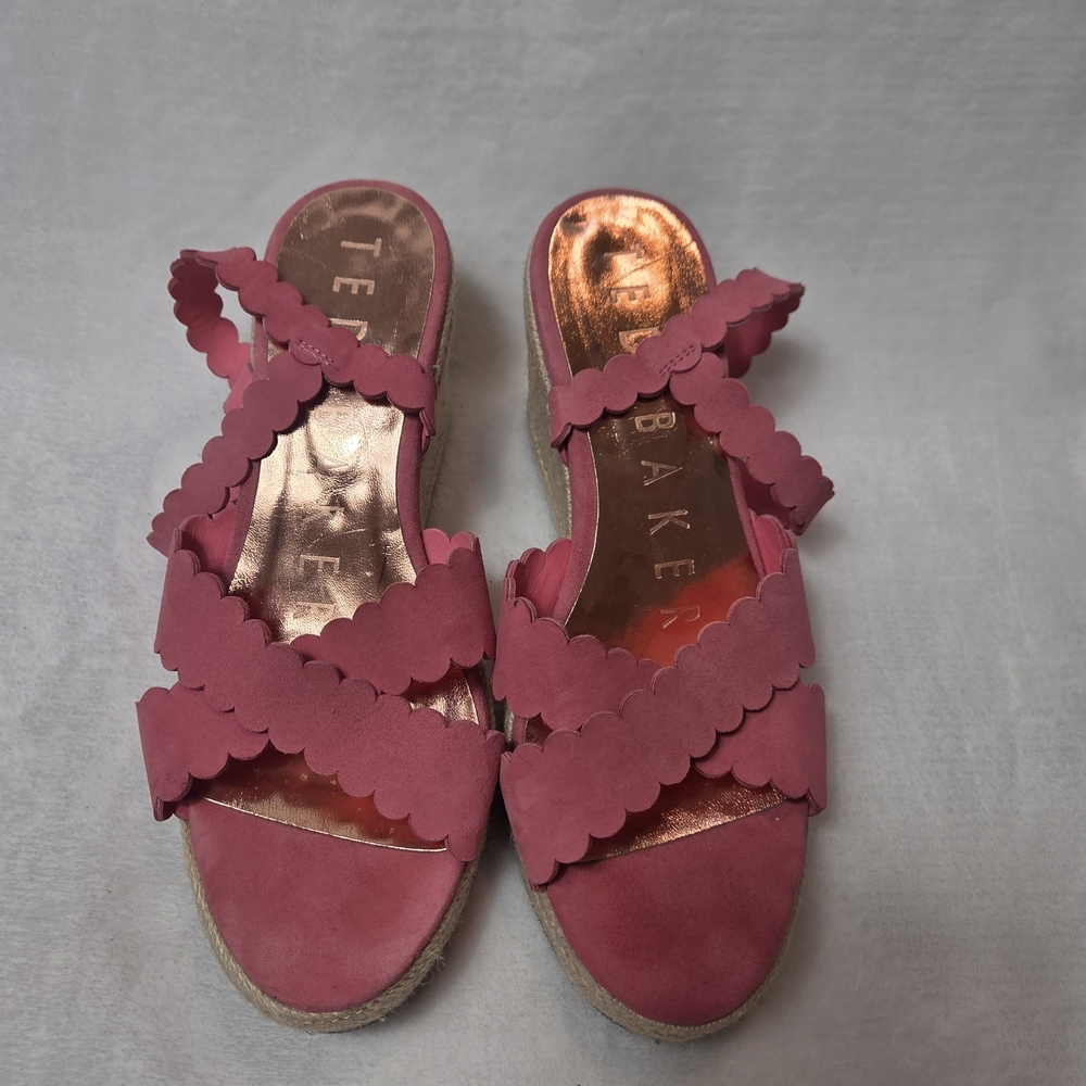 Ted Baker London Pink Leather Strappy Scalloped Wedge Sandals - Picture 3 of 7